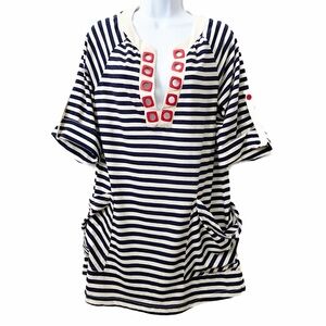 Nanette Lepore Nautical Red White Blue Tunic Swim Cover Up Casual Tunic